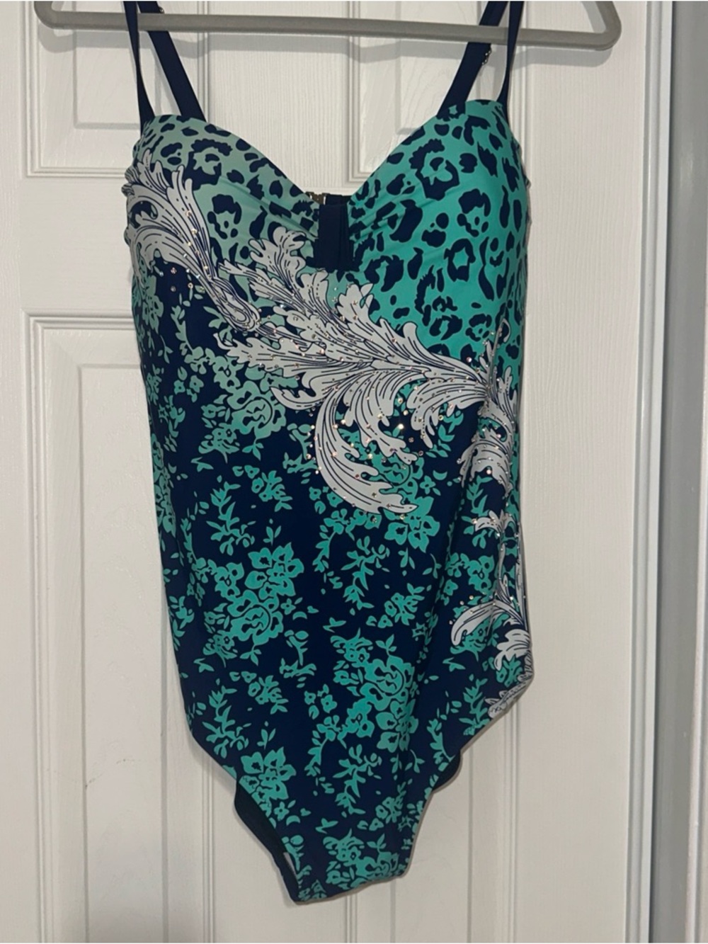 Women’s Teal & Navy Printed One-Piece Swimsuit Medium